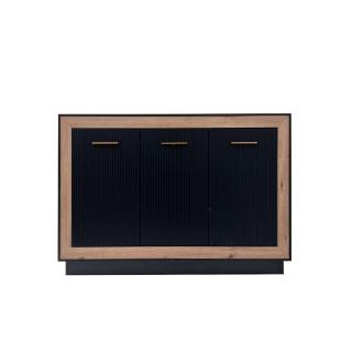 Comoda FOX 12, 3 usi, corp artisan, fronturi MDF artisan + negru, 135x39x91 cm