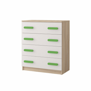 Comoda SMYK III - 02, 4 sertare, corp sonoma, front alb, verde, 80x40x93 cm