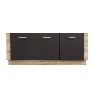 Comoda SO 4, 3 usi, soft close, corp artisan, fronturi MDF artisan + negru, 56x39x135 cm