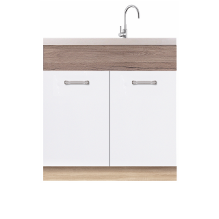 Corp pentru masca chiuveta + front 80 ECO-12D, cu 2 usi, stejar sonoma + alb lucios + stejar sanremo, 80x51x82 cm
