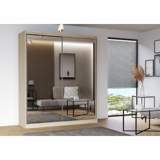 Dulap MULTI 20, usi glisante, oglinda, 6 rafturi, bara de haine, sonoma, 183x61x218 cm