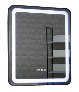 Oglinda cu iluminare LED, functie dezaburire, ceas si termometru, MD3, rama negru, 70x80 cm