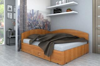 Pat de colt, 120x200 cm, sertar lateral pe role, cires