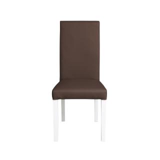 Scaun living TEO, picioare lemn alb, piele ecologica maro deschis, 46x60x98 cm