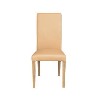 Scaun living TEO, picioare lemn natur, piele ecologica bej, 46x60x98 cm
