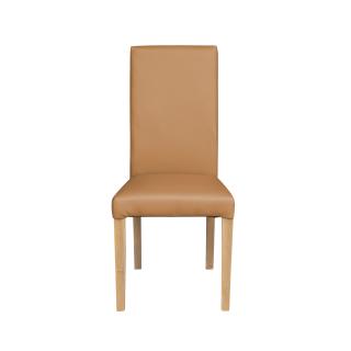 Scaun living TEO, picioare lemn natur, piele ecologica bej inchis, 46x60x98 cm