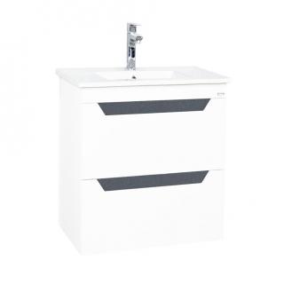 Set Baza cu front MDF si Lavoar, seria 056, 60 cm, suspendata cu sertare, alb + atracit