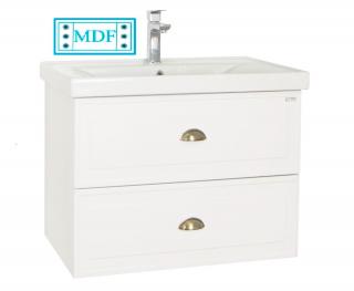 Set baza cu fronturi MDF si Lavoar seria 796, 60 cm, suspendat cu sertare, alb rustic