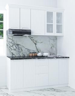 Set bucatarie SPACE 160.01 cm, 6 corpuri, blat termorezistent, fronturi MDF, alb rustic