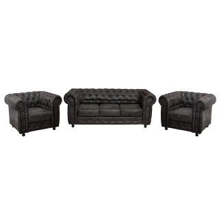 Set CHESTERFIELD 3-1-1, canapea  extensibila 3 locuri si 2 fotolii fixe, negru