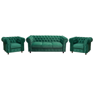 Set CHESTERFIELD 3-1-1, canapea  extensibila 3 locuri si 2 fotolii fixe, verde