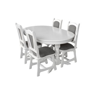 Set masa extensibila EUROPA ovala cu 4 scaune IZA stofa gri, lemn masiv, alb, 160 240x90x70 cm