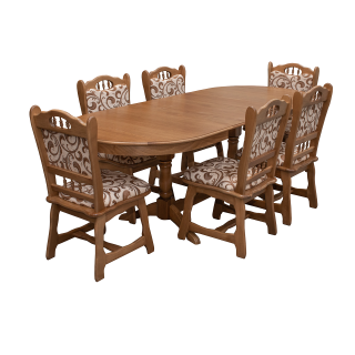 Set masa extensibila EUROPA ovala cu 6 scaune FLANDER stofa print 05, lemn masiv, stejar, 160 240x90x70 cm