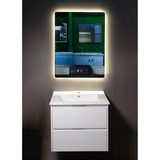 Set mobilier baie PVC alb Andra YJ-60-600 cu lavoar ceramic si oglinda cu LED antiaburire 60 cm