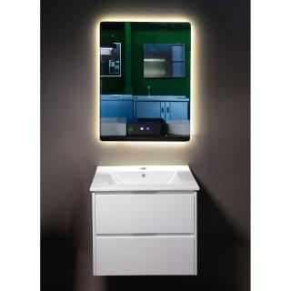 Set mobilier baie PVC alb Andra YJ-60-800 cu lavoar ceramic si oglinda cu LED antiaburire 80 cm