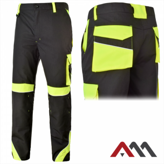 Pantaloni de lucru Classic-vis negru galben cu elemente reflectorizante