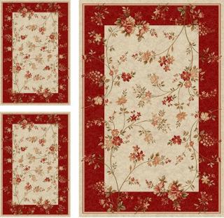 Set 3 Covoare Lotos 551-120, Crem   Rosu: 2 buc. 60x110 cm, 1 buc. 160x230 cm.