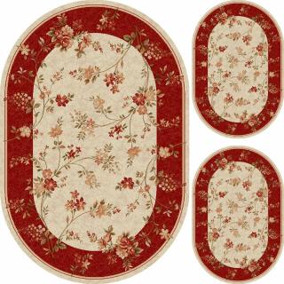 Set 3 Covoare Lotos 551-120, Ovale, Crem   Rosu: 2 buc. 60x110 cm, 1 buc. 120x170 cm.