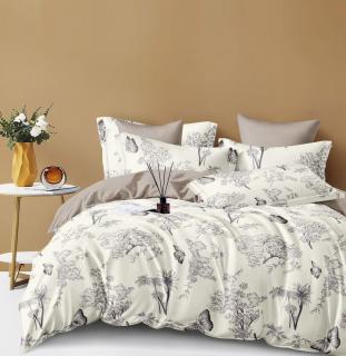Lenjerie de pat,6 Piese, Bumbac finet,crem cu floricele-FJ127