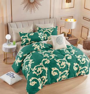 Lenjerie de pat,6 Piese, Bumbac finet,Crem Verde model Baroc-FJ205