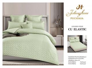 Lenjerie de pat,6 Piese,cu Elastic Jacquard Carouri,Verde prafuit-JC6