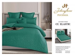 Lenjerie de pat,6 Piese,cu Elastic Jacquard Carouri,Verde smarald-JC3