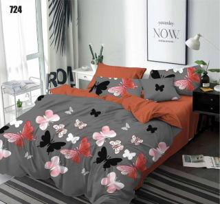 Lenjerie de pat 6 piese finet,cu Gri Portocaliu cu Fluturi colorati-LJ27