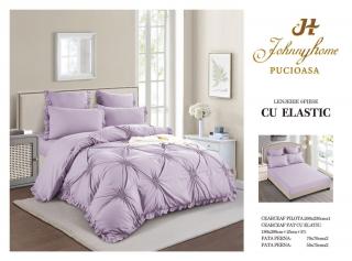 Lenjerie de pat cu Inimioare Brodate,Pat dublu,cu Elastic,Lila-CP7