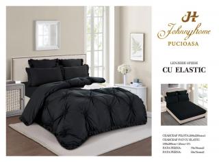 Lenjerie de pat cu Inimioare Brodate,Pat dublu,cu Elastic,Negru-CP1