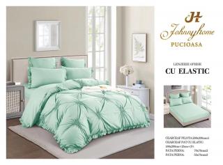 Lenjerie de pat cu Inimioare Brodate,Pat dublu,cu Elastic,Verde deschis-CP4