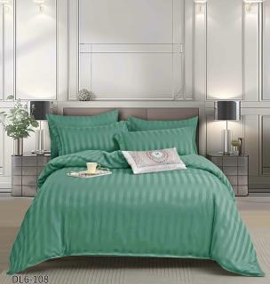 Lenjerie de pat Damasc cu Elastic, Pat 2 Persoane, 6 Piese,Verde-QR12