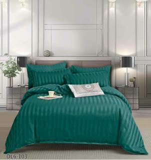 Lenjerie de pat Damasc cu Elastic, Pat 2 Persoane, 6 Piese,Verde Smarald-QR14
