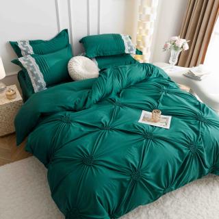 Lenjerie de pat din finet, cu pliuri si inimioare brodate,Verde-BR50