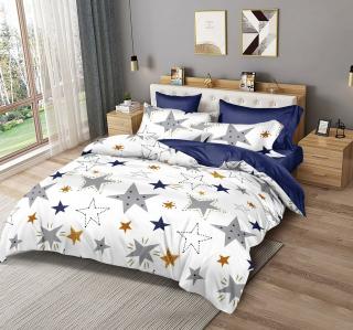 Lenjerie de pat Finet  6 piese,Alb Albastru cu stele colorate-KY7