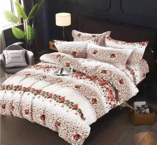 Lenjerie de pat Finet  6 piese,Alb cu floricele rosii -KY28