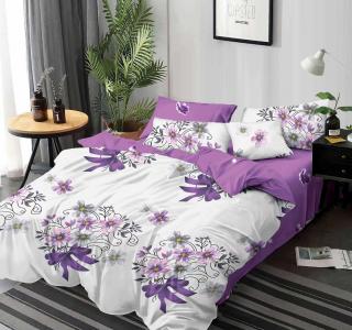 Lenjerie de pat Finet  6 piese,Alb Lila cu Floricele -KY5