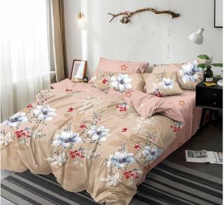 Lenjerie de pat Finet  6 piese,Bej Maro cu Flori -KY34