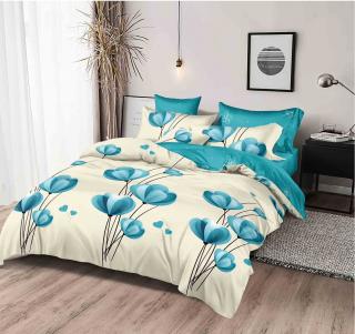 Lenjerie de pat Finet  6 piese,Crem cu Flori Turcoaz-KY25