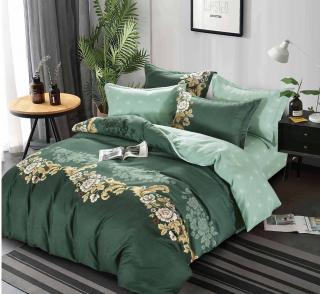 Lenjerie de pat Finet  6 piese,Verde cu Frunze stilizate-KY45
