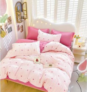 Lenjerie de pat Finet Pucioasa 6 piese,Alb Roz cu inimioare-R499
