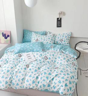 Lenjerie de pat Finet Pucioasa 6 piese,Alba Bleu cu inimioare-R505