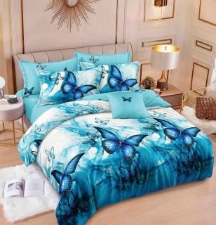 Lenjerie de pat Finet Pucioasa 6 piese,Albastru mozaic FLUTURE -R595