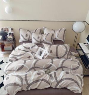 Lenjerie de pat Finet Pucioasa 6 piese,Crem cu cercuri gri-R560