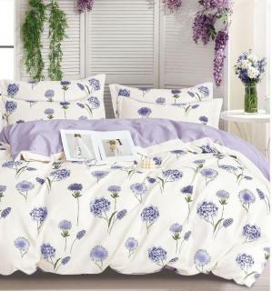Lenjerie de pat Finet Pucioasa 6 piese,Crem Lila cu floricele,mov-R569