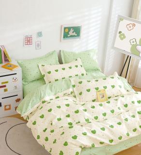 Lenjerie de pat Finet Pucioasa 6 piese,Crem Verde cu Inimioare-R525