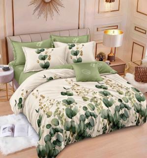 Lenjerie de pat Finet Pucioasa 6 piese,Crem Verde.EUCALIPT -R596