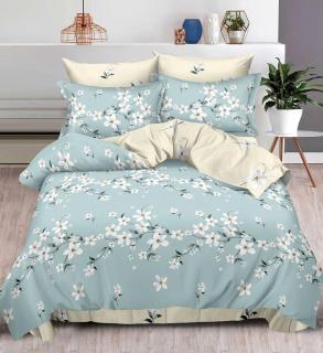 Lenjerie de pat Finet Pucioasa 6 piese,Crem Vernil cu Floricele-R296
