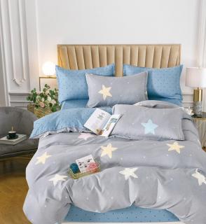 Lenjerie de pat Finet Pucioasa 6 piese,Gri Bleu cu stele-R549