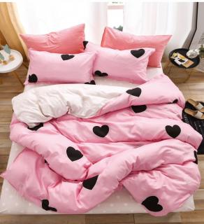 Lenjerie de pat Finet Pucioasa 6 piese,Roz cu Inimioare negre-R359