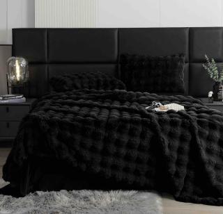 Lenjerie pat dublu, Extra Pufoasa,din Blanita artificiala de Iepure, 6 piese,Negru-BV18
